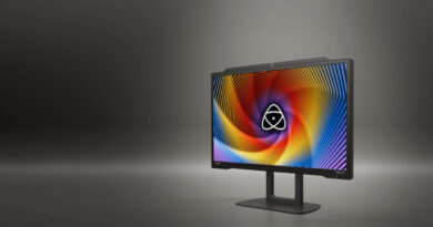 Image showing the Atomos Studio PRO-2710 Color Critical Reference Monitor in front of a grey gradient.